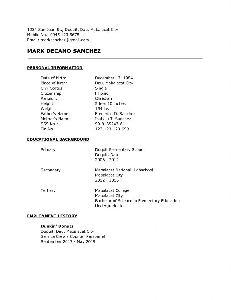 Biodata Sample