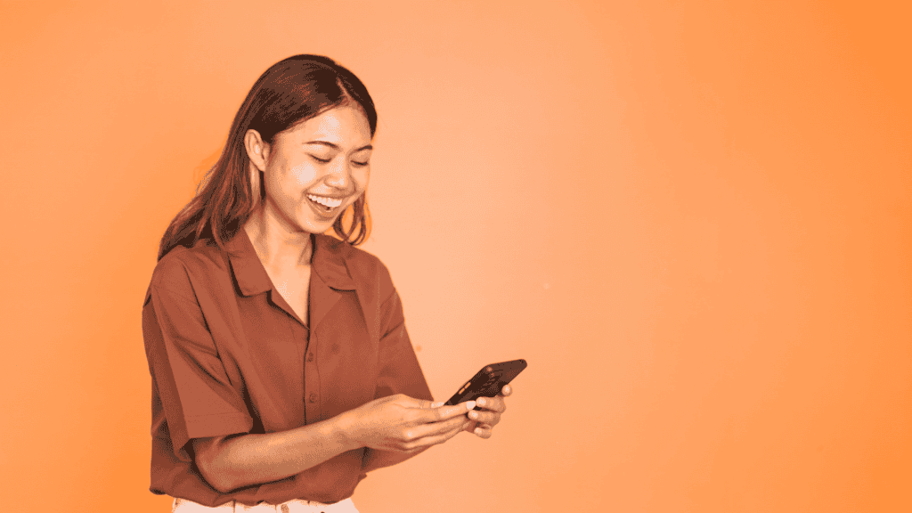 Woman happy Looking at her phone