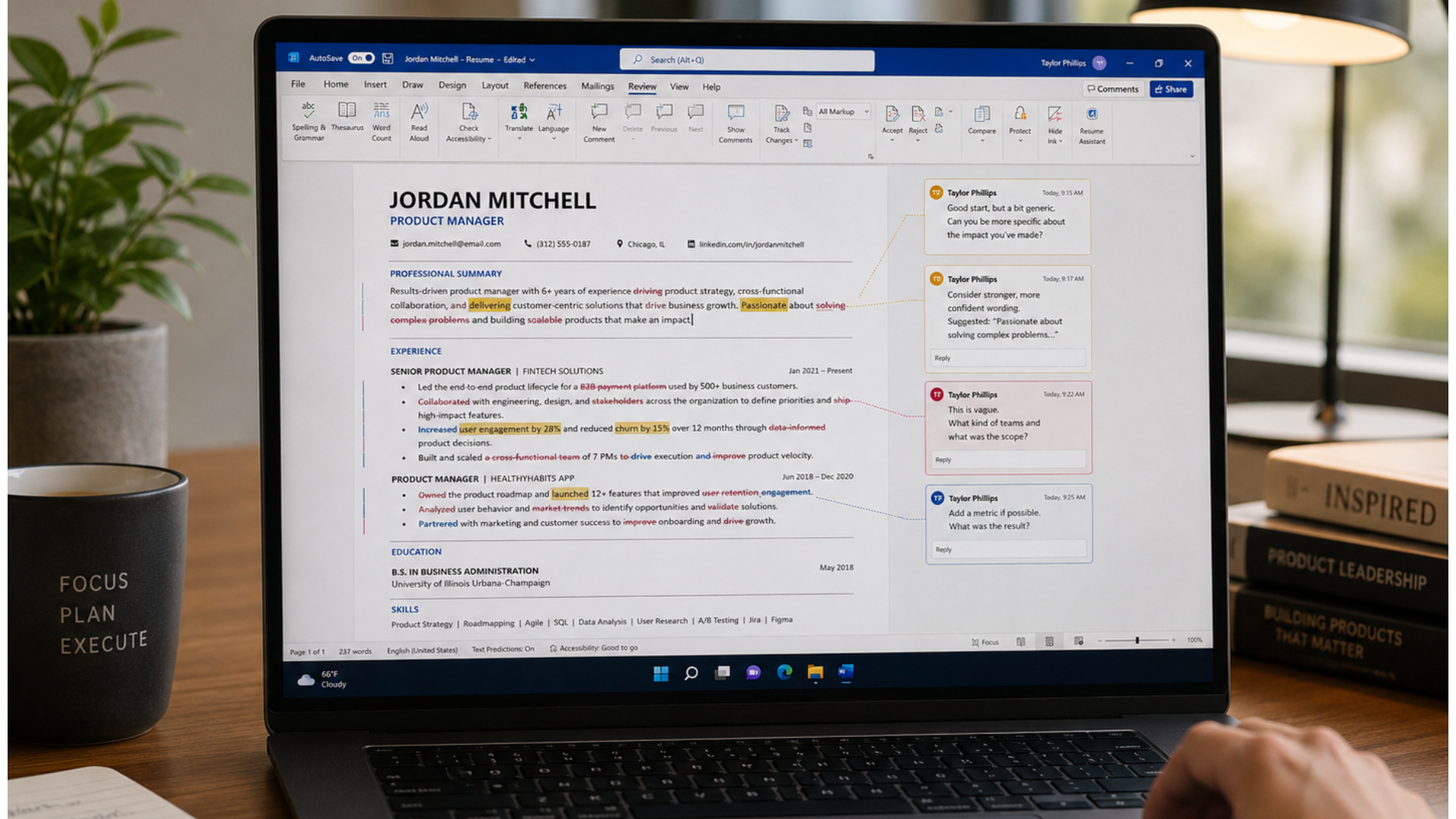 Editing an AI-generated resume on a computer screen to add Philippine-specific details